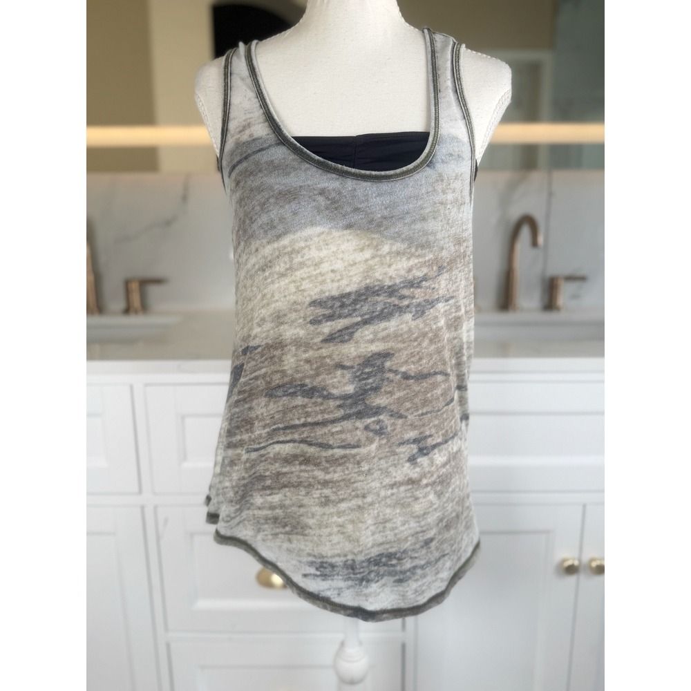 Z Supply Camo Tank Top Womens S Grey Cotton Blend Relaxed Scoop Neck Camouflage